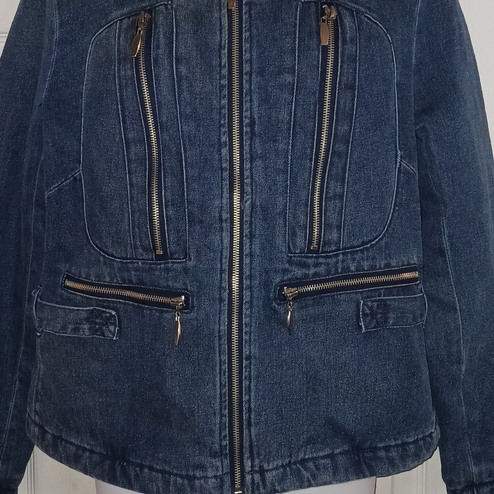 Faded Glory Outwear vintage winter denim jean jacket wide collar 90's Sz S NWOT - Picture 2 of 10